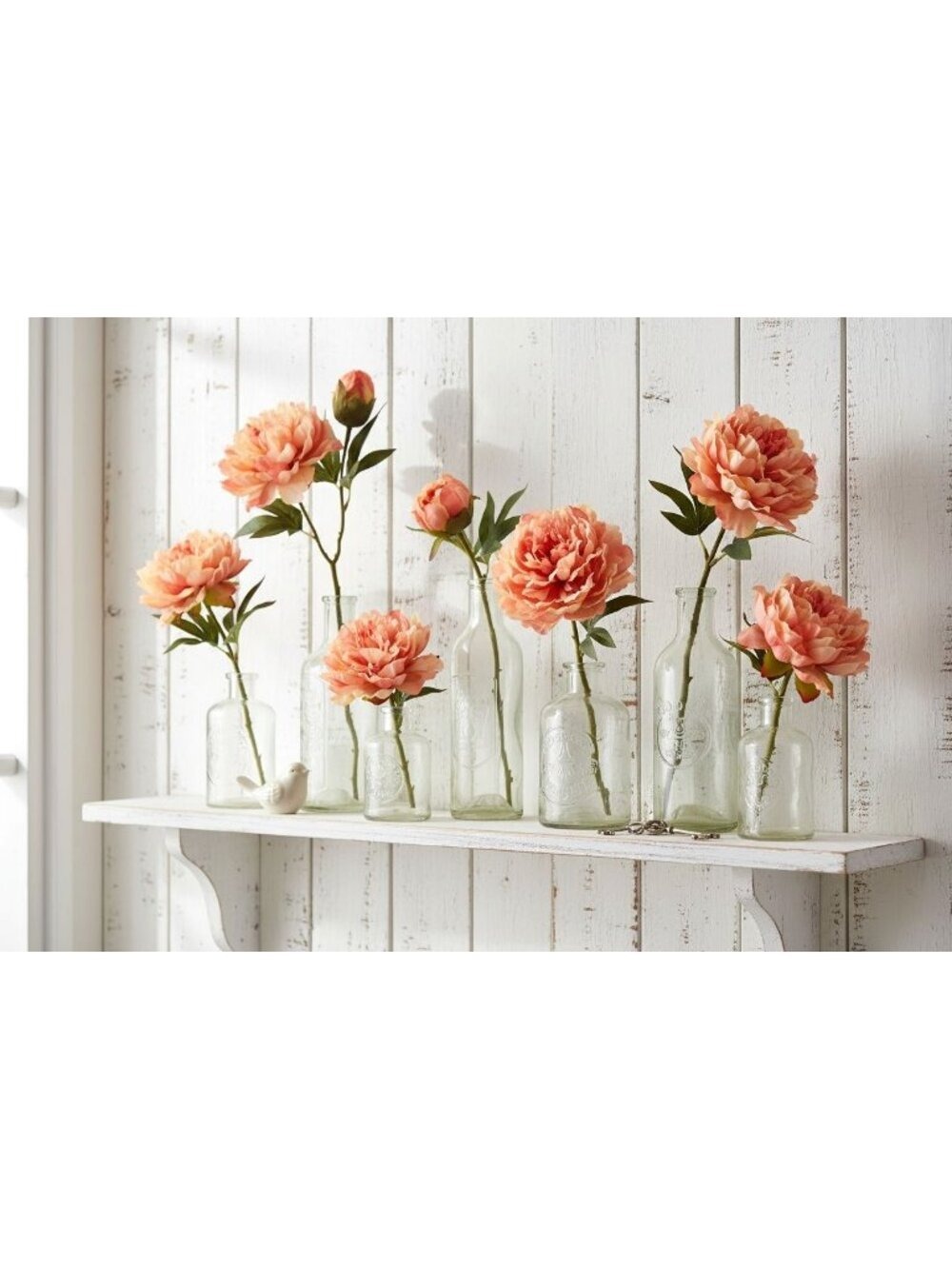 Peach Coral Faux Peony Stem 18 Inch Artificial Silk Flower 6 Inch Bloom Closed B - Picture 8 of 12